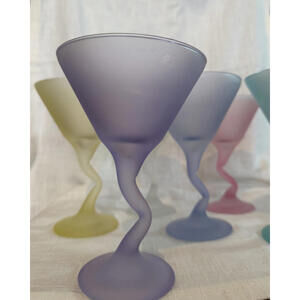 Vintage Libbey Zig Zag Stem Frosted Pastel Martini Glasses Set of 6